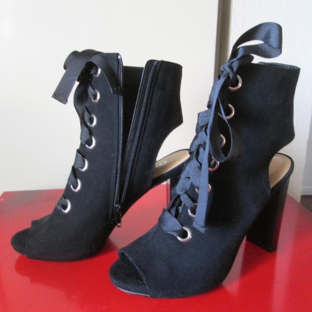 Black Lace-up Ankle Booties